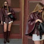 Γυναικείο Δερμάτινο Σακάκι Κάπα "Kendall" με Φαρδιά Μανίκια & Ζώνη – One Size